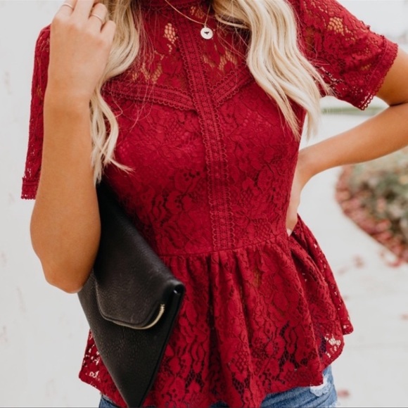 Lace red peplum top - Picture 1 of 6
